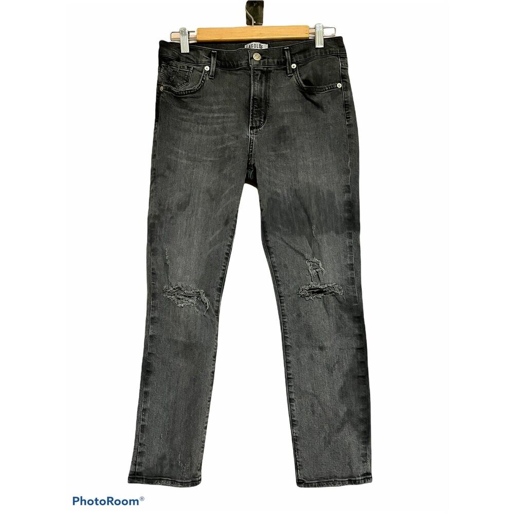 AGOLDE Jeans Sophie •29• High Rise Crop Maverick Grey Distressed Grey Denim $228 - Picture 6 of 12
